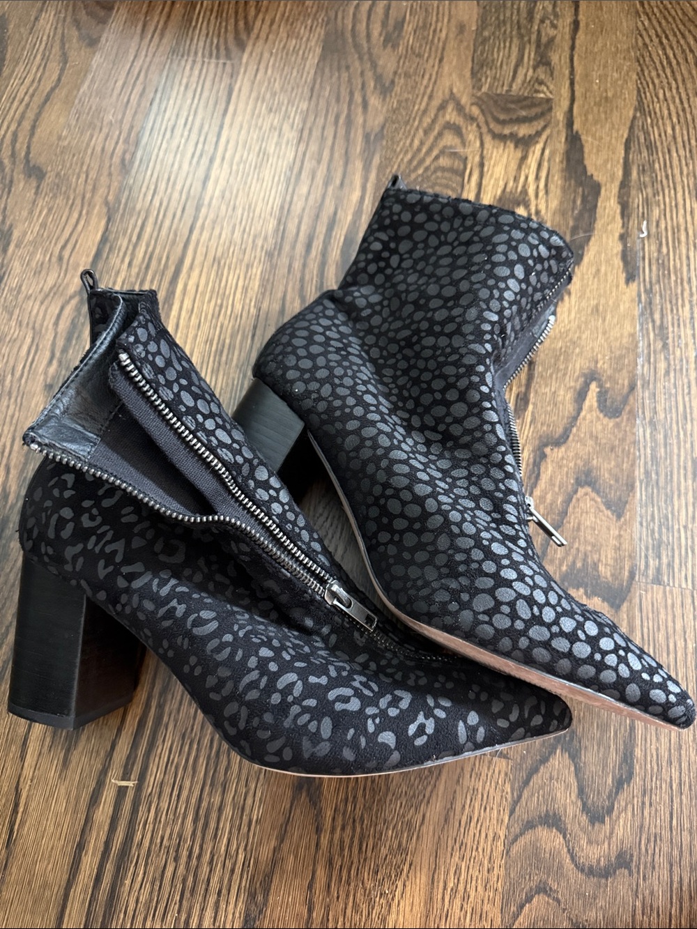 Coconuts by Matisse Black Patterned Ankle Booties with Front Zip